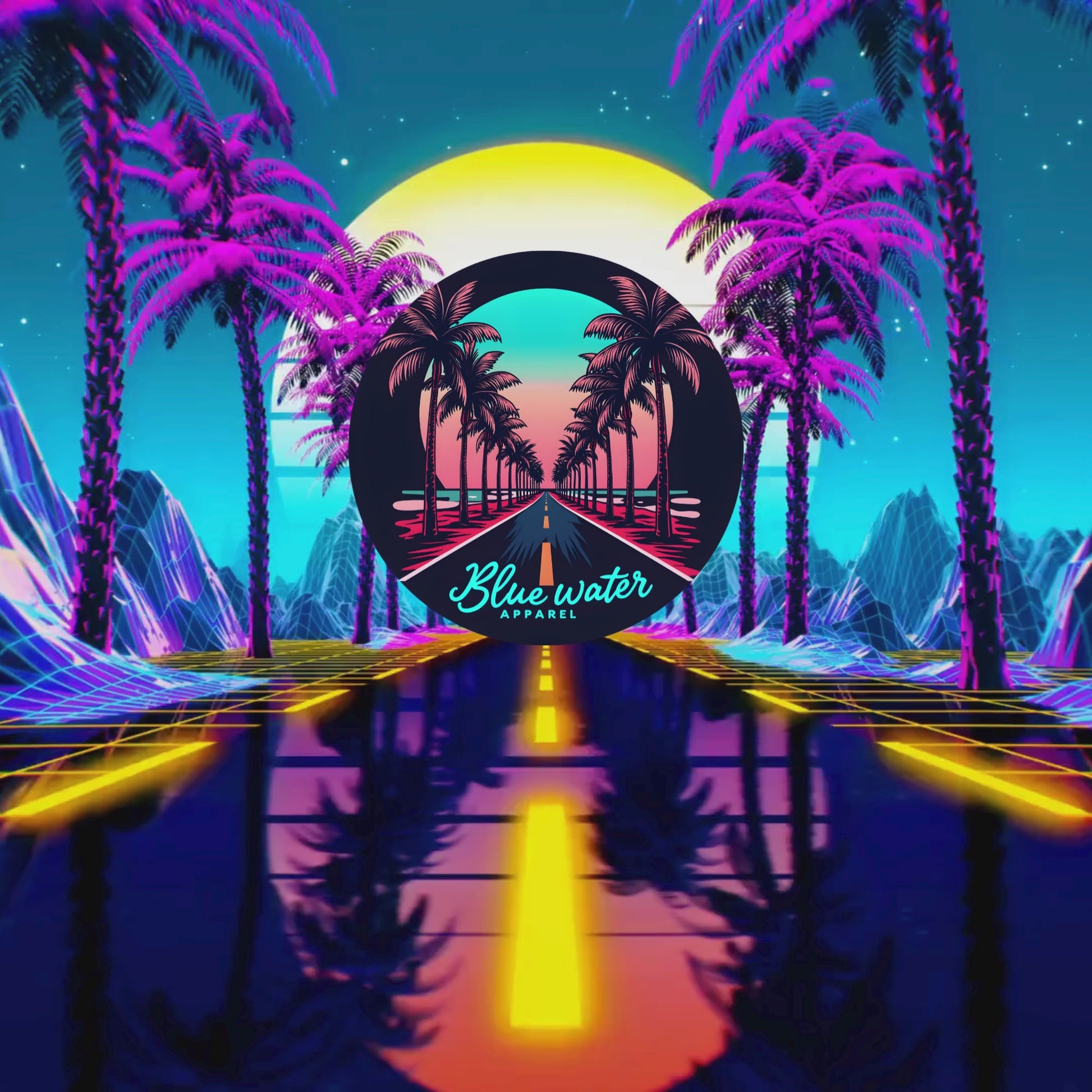 music video palm tree road on neon highway by blue water apparel