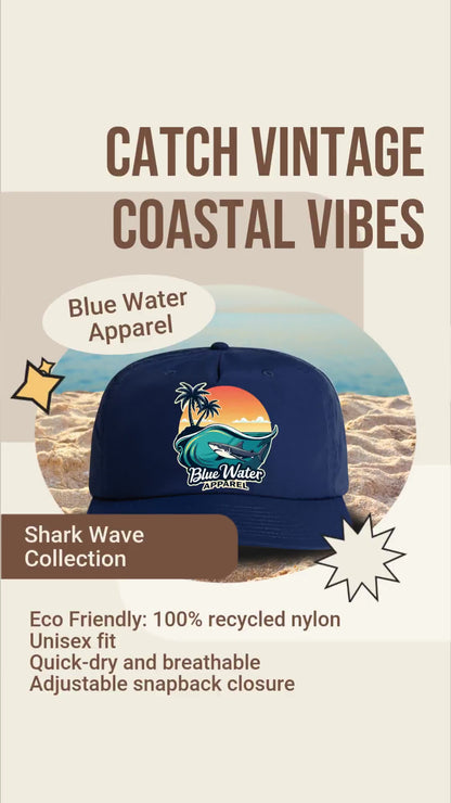 Vintage Graphic Surf Cap - Shark Wave by  Blue Water Apparel