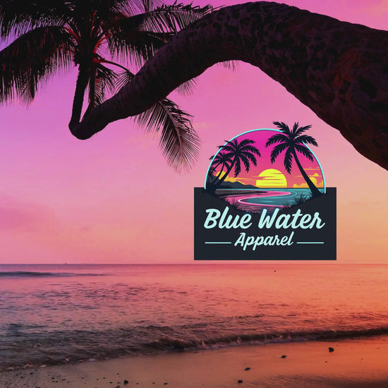 soft music video of tropical sunset featuring the neon sunset graphic by blue water apparel
