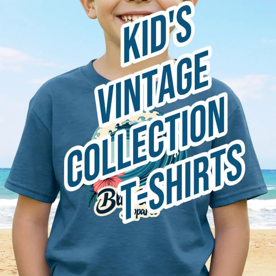 Video of kid's vintage collection tshirts by blue water apparel with music