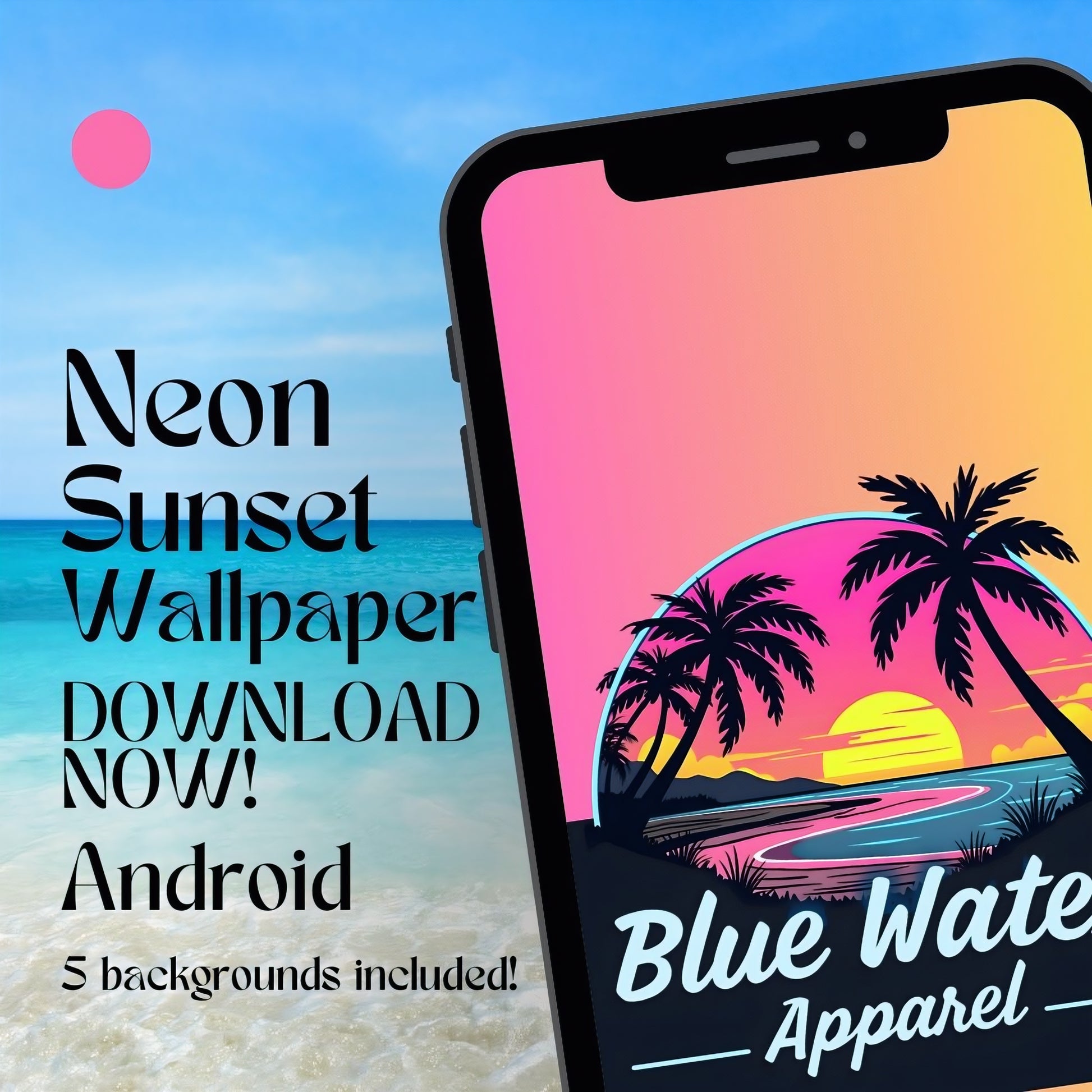 Neon Sunset android wallpaper with beach background by blue water apparel