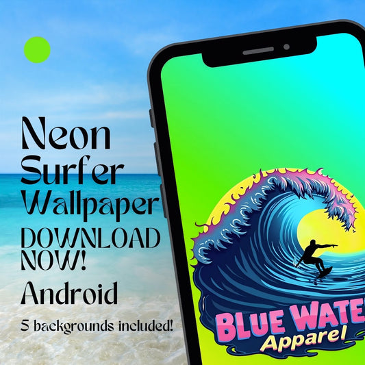 Neon Surfer android wallpaper with beach background by blue water apparel