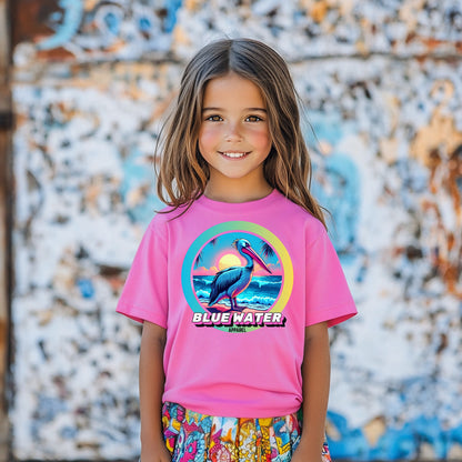 model wearing azalea retro pelican tee by blue water apparel