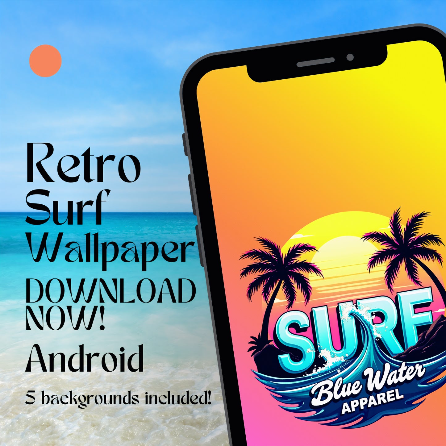 retro surf android wallpaper with beach background by blue water apparel